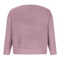 Дамски пуловер зимен топъл джъмпер върхове дълъг ръкав пуловер жени разхлабени плетени пуловери шезлонги розово l