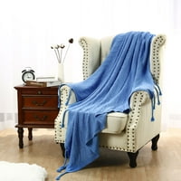 Уникални сделки памук декоративни хвърлят одеяло за диван син Пискюл