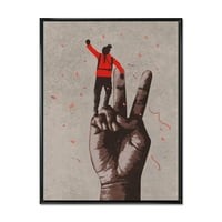 Дизайнарт 'Мъж С Вдигната Ръка Върху Знака На Победата' Модерна Рамка Платно Стена Арт Принт