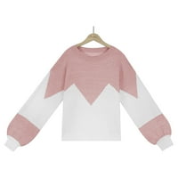 Дамски върхове кръг врат зима мода женски цвят блокира хлабав пуловер пуловер кръгла врата пуловер