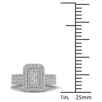 Империал 1к ТДВ диамант 14к Бяло Злато клъстер ореол сватбен пръстен комплект