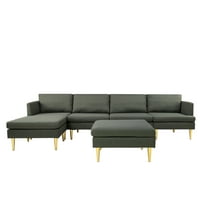 Аукфа Модерен секционен диван-кабриолет л ю форма диван с шезлонг табуретка-хол мебели комплект-Тъмно сиво