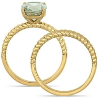 Миабела Дамски 2-Каратов Т. Г. в. овал зелен кварц 14кт жълто злато Двойна група пасианс годежен пръстен