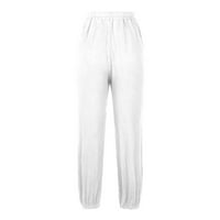 Товари за джоги за жени, модни ежедневни плътни цветове с висока талия, отпуснати панталони дълги панталони бяло L