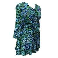 Paille Ladies Summer Sundress Leopard Print Swing рокли с дълъг ръкав Midi рокля Небрежно парти зелено m