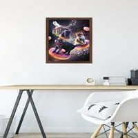 Джеймс Букър-Галакси Космически Котки Езда Понички Плакат Стена, 14.725 22.375 В Рамка