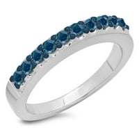 Колекция DazzlingRock 0. Карат 14k кръг отрязани сини диаманти дами сватбена бандата CT, бяло злато, размер 9
