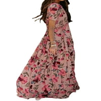 Grianlook Ladies Sexy V Neck Long Ressing Swing Ruffle Maxi Ressions Kaftan Floral Print Summer Beach Sundress
