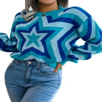Женски пуловери Небрежни с дълъг ръкав Crewneck Цветният блок пачуърк пухкален пуловер пуловерни върхове