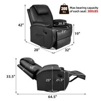 Винего 360° Въртящ се ПЪЗ кожен стол с функция за масаж регулируема система за домашно кино единичен стол, черен