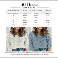 Blibea жени пуловери с дълъг ръкав издълбан текстуриран мек екипаж плетен пуловер