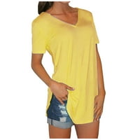 Женски ризи женски модна ежедневна блуза плюс размер солидна тениска v-образно деколте с къс ръкав отгоре жълт s
