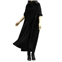 Gotyou рокли жени ежедневни плюшени пачуърки с висок ръкав с дълъг ръкав нередовна рокля черна 2xl