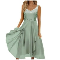 Женски рокли, отпечатани от средна дължина вечерна рокля без ръкави през лятото v-образни рокли зелени