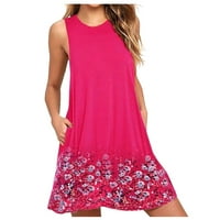 Bazyrey Sundress for Women Небрежни рокли без ръкави женски флорални рокли за врата на екипажа розово 5xl