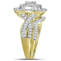14kt жълто злато дамски кръг диамантен ореол булчински сватбен годежен пръстен лента комплект 1. cttw