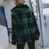 Небрежно палто за жените- Завъртане на яка за външни облекла елегантно топло яке с дълъг ръкав кариран палто зелено s