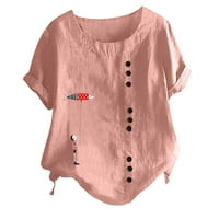 Ризи за копче за жени блузи и върхове облечени графични копчета с къс ръкав надолу памучен спално бельо лято кръг от нежелание