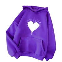 PBNBP Графични качулки за жени ежедневни сърдечни печат Женски удобен пуловер Сърдечен модел отпечатан женски пуловер за джобни