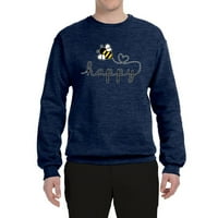 Wild Bobby, Bee Happy Motivational Inspirational учители, поп култура, Unise Crewneck Graphic Sweatshirt, Vintage Heather Navy,