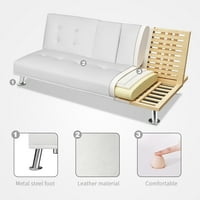 Винего Модерен разтегателен диван от естествена кожа диван сгъваем футон с две поставки за чаши, бял