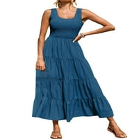 Женска дълга рокля Лято свободен сунрес Ръс Ръфлес Увиване Небрежно бохо Руч без ръкави A-Line Vestidos Beach Holiday