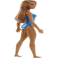 Barbie Beach Doll в тропически син бански костюм с права кафява коса