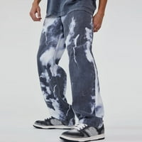 Дънки за мъжки летни ежедневни бодибилдинг джобни деним отпечатани спортни панталони с пълна дължина