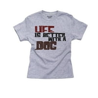 Животът е по -добър с куче - любител на домашни любимци Cool Graphic Boy's Cotton Youth Grey тениска