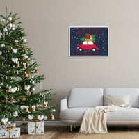 Дом за празници Настроения червена кола представя сняг рамкирани живопис изкуство отпечатъци