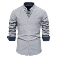 Elainilye Fashion Polos for Men Henley Solid Color риза с дълъг ръкав бутон за ежедневни горни ризи блуза