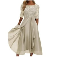 Женска рокля шифон елегантен дантелен пачуърк рокля изрязана дълга рокля шаферка вечерна рокля