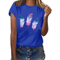 Дамски летни тениска небрежни върхове с кръгли шия с къс ръкав мода мода разхлабена пуловер блуза s