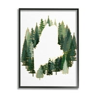 Ступел индустрии Мейн членка очертае зелени горски борови дървета черна рамка стена изкуство, 14, дизайн от Зивей ли