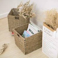 Сгъваема кошница за съхранение на морска трева с рамка от желязна тел, естествени декоративни ръчно изработени плетени кошници