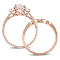 Дамски комплект 1-КТ сапфир КТ диамант 10кт Розово Злато 2-парче сватбен пръстен