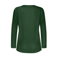 Плюс размер върхове с дълъг ръкав за жени със солиден цвят O-O-Neck бутон Пуловер Небрежно разкрепостено блуза тениски