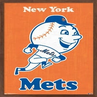 Ню Йорк Метс-ретро лого плакат за стена с дървена магнитна рамка, 22.375 34