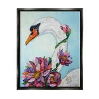 Ступел индустрии лебед птица ярки цветове лотос цвете колаж Живопис реактивен Черен плаващ рамка платно печат стена изкуство,