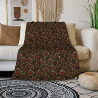 Двоен слой плюшено одеяло за легло, абстрактни червени рози цветя шаблон уютен мек климатик за хвърляне на одеяла, 60 50