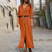 Есен комплект за жени ежедневни тенденции жени лятна ежедневна солидна рокля v-образно деколте с дълъг ръкав свободна рокля оранжева