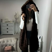 Палто за жени Дамски -Фур къса качулка жилетка без ръкави на жилетка за тяло по -топло яке