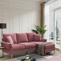 Евроко 84 Г-образен диван с двулицев шезлонг, дневен диван за 3, розов