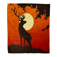 Супер меко хвърляне на одеяло кафяв лунен силует от лосове в естествената среда на залез хълм оранжево домашно декоративно фланелно
